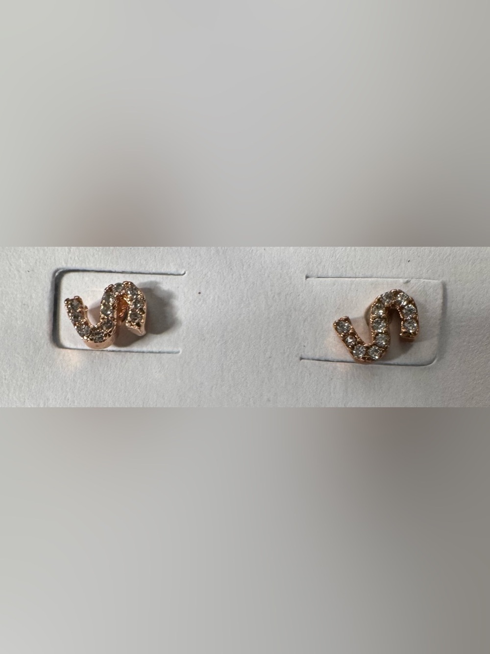 Rose Gold Crystal S-Shaped monogram initial Stud Earrings dainty pretty